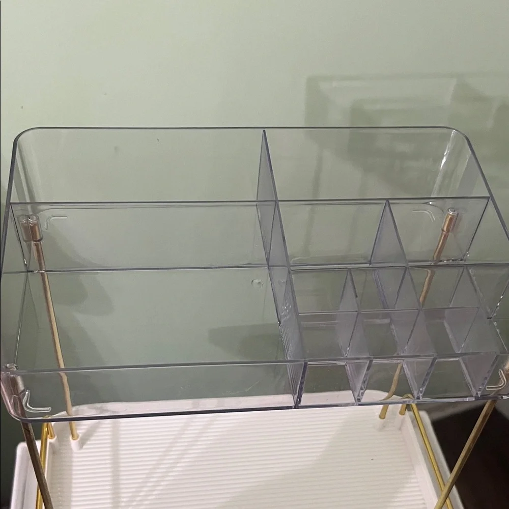 Clear and White 2-Tier Bath Storage Organizer with Gold Accents